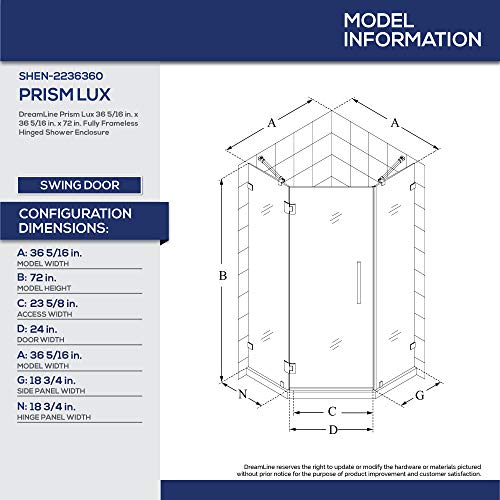 Dreamline Prism Lux 38 In. X 74 3/4 In. Fully Frameless Neo-Angle Shower Enclosure In Oil Rubbed Bronze With Biscuit Base, Dl-6051-22-06 #TOP3