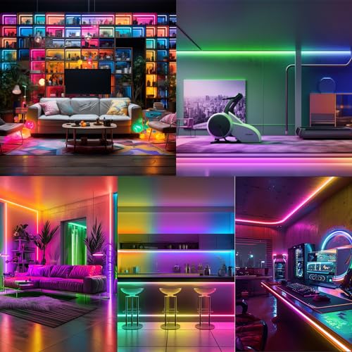 Image of 80ft COB RGB+IC LED Strip Lights, Bright Dream Color COB LED Light Strip with RF Remote App Control Music Sync Color Changing for Game Room Bedroom Kitchen Lighting Home Decor(2 Rolls)