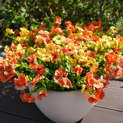trytuny Artificial Flowers for Outdoor, 16 Bundle UV Resistant Fake Silk Flowers, Realistic Faux Plants for Outside Indoor Porch Patio Window Box Planter Home Decor (16, Orange Yellow)