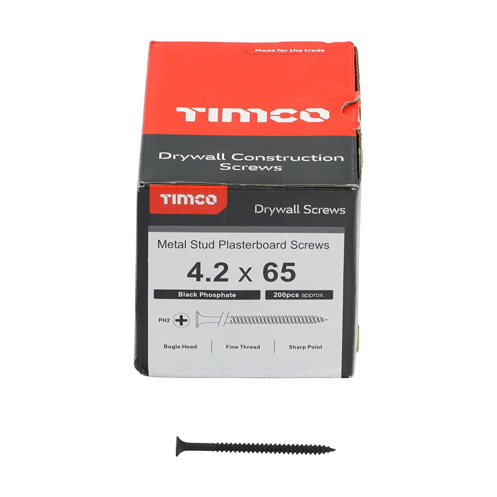 Timco 4.2x65 Drywall Metal Stud Plasterboard Screws – PH Drive & Bugle, 200Pack