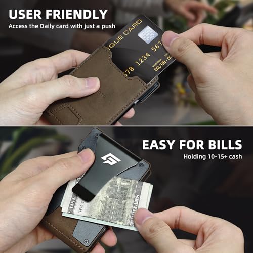 Image of Men Wallet - Money Clip Wallet Slim For Gift Men in Front Pocket 15 Cards - Metal Credit Card Case in Magnetic Flip