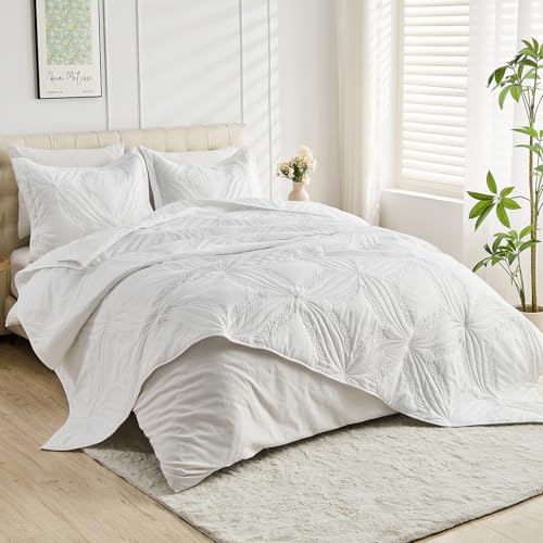 Image of Kingnex Oversized Cal King Bedspreads 120x120 for Tall King or Split California King Bed Lightweight Ultrasonic Quilted Coverlet Set 3 Pieces 1 Quilt 2 Pillow Shams White
