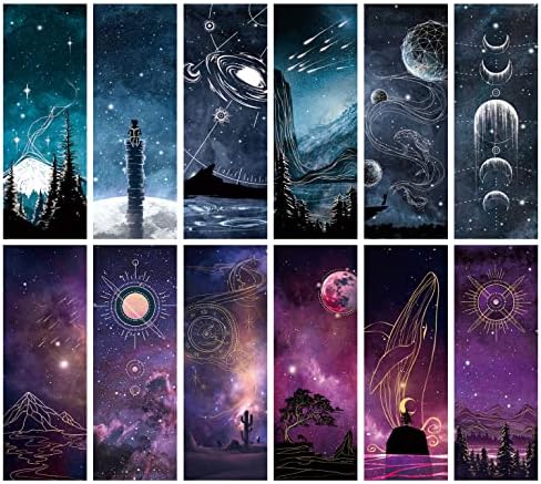 Anseal Cool Space Starry Night Bookmark, Bookmarks for Book Lovers, Bulk Bookmarks for Men, Unique Book Mark for Boys, Girls, Students, Classroom Gifts, School Prize, Reading Present