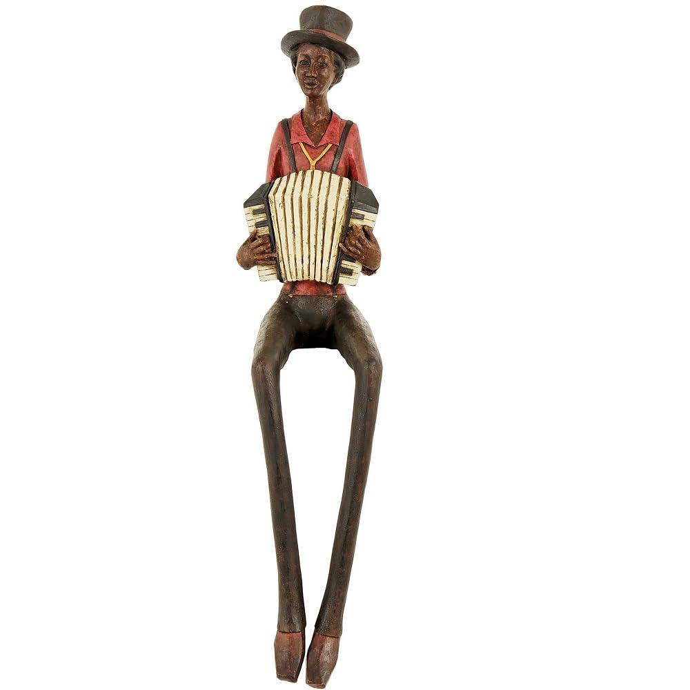 Britalia Mixed Brown And Red Resin Sitting Jazz Squeeze Box Musician Sculpture Figurine - 40Cm Height