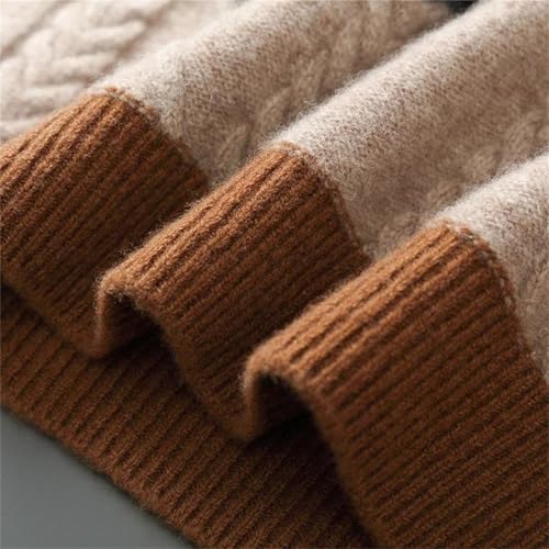 Men's Quarter-Zip Merino Wool Sweater Mock Neck Color Blocked Pullover Fall Loose Thickening Jumper4