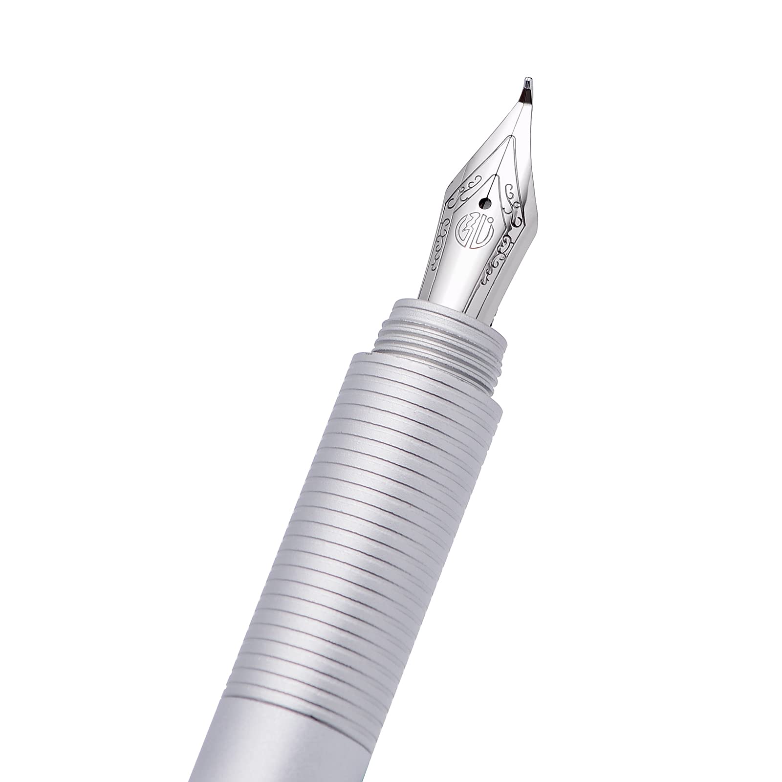 Hongdian H3 Fountain Pen Silver Bent Nib with Bamboo Pen Clip, Black Aluminum Alloy Writing Pen