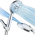 High Pressure 5-mode Handheld Shower Head - Anti-clog Nozzles, Built-in Power Wash to Clean Tub, Tile & Pets, Extra Long 6 ft. Stainless Steel Hose, Wall & Overhead Brackets (Premium Chrome)