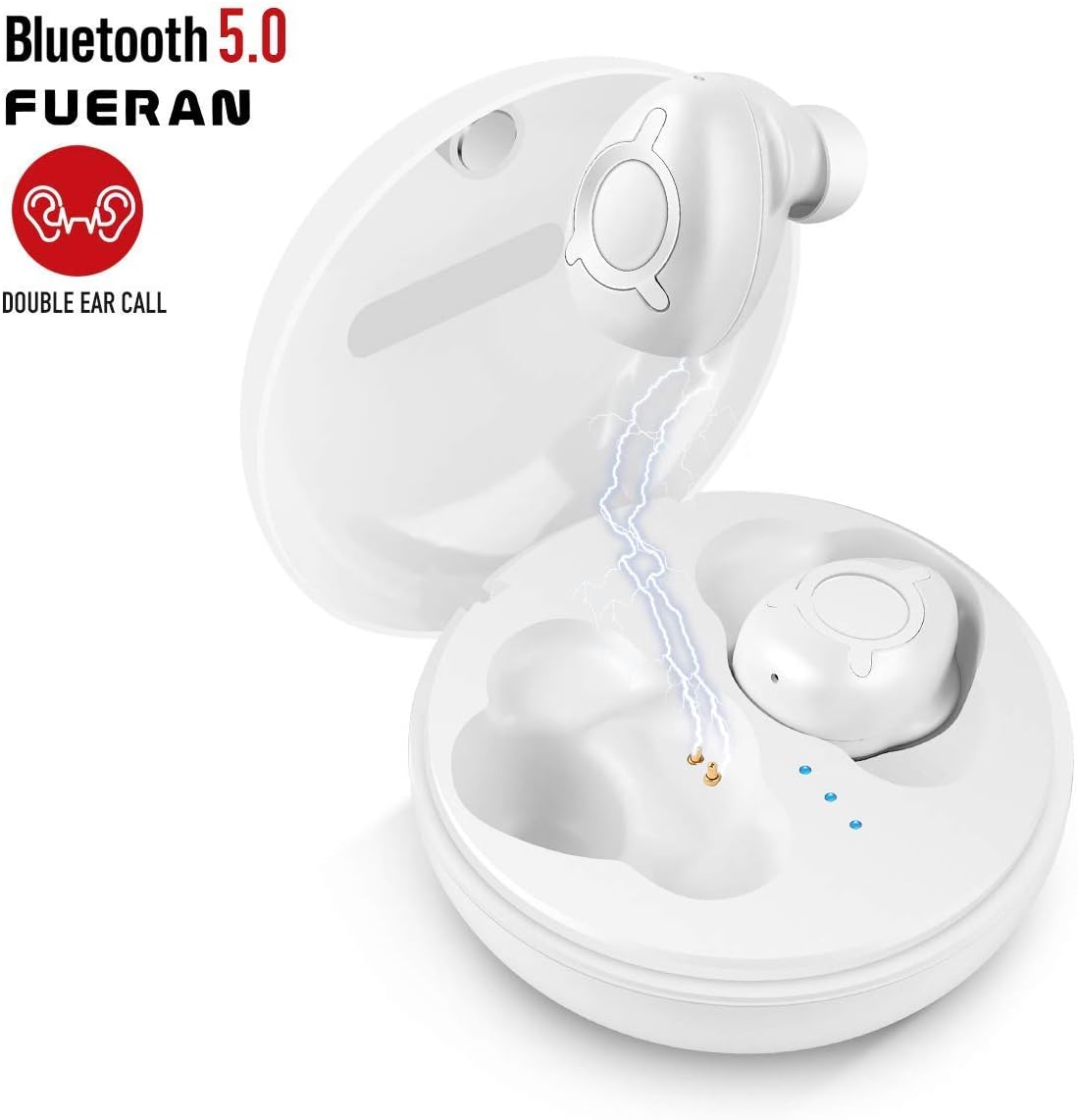 Wireless Earbuds, 15H Long Playtime Wireless Bluetooth Earbuds True Bluetooth 5.0 earbuds 3D Stereo Sound Wireless Headphones, Built-in Miuilt-in Microphone, Support Both Ears Simultaneous Call -White