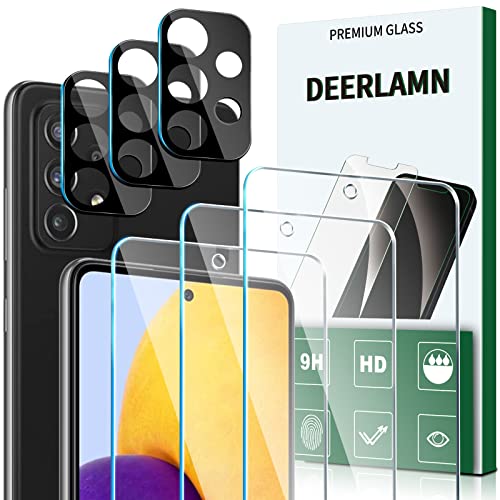 DEERLAMN Verre Trempé pour Samsung Galaxy A73, 9H Dureté, Protection Écran et Caméra Arrière Protecteur, 3+3 Pièces Cover