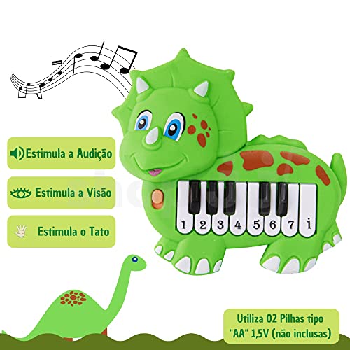 Teclado Infantil Musical Piano Dinossauro Brinquedo Bebê Didático Azul Linha Premium M5 Armarinhos