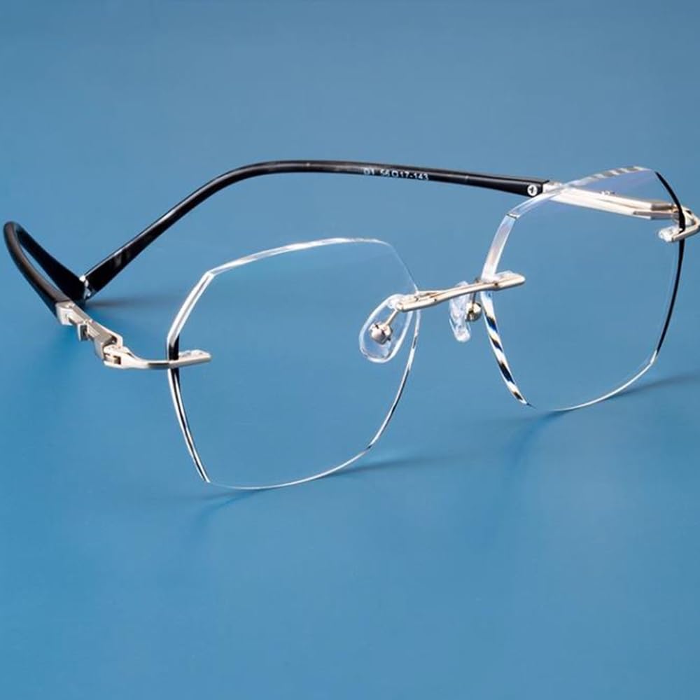 Gafas de Lectura sin Montura Corte de Diamante Gafas de Lectura Multifocales Gafas de computadora Moda HD Grande Lentes,Unisexo(Size:+2.0)