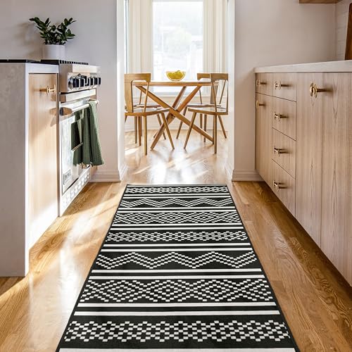 Björn&Schiller Teppichläufer 60x180 cm, Küchenteppich, waschbarer Teppich für Küche, Korridor, Schlafzimmer und Wohnzimmer, Rutschfester Küchenläufer, Flurteppich Läufer lang, schwarz