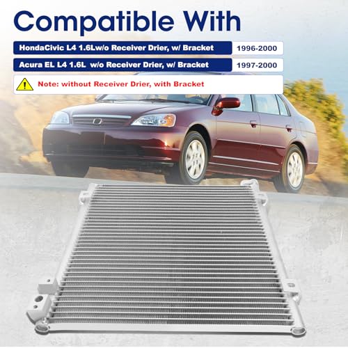 Image of Air Conditioning A /C Condenser Compatible with Honda Civic /Acura EL # 4730, 7014730, HO3030108, 80110S01A01, 80110S01A11, 80110S04003, 80110S04K81, 80110SO1A11, 80110SO4003