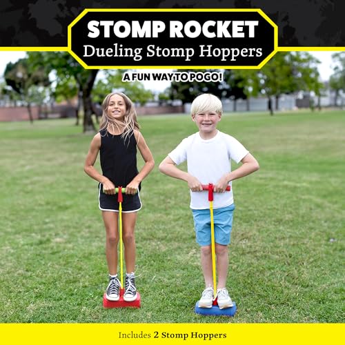Image of Stomp Hopper Foam Pogo Stick for Kids 2 Pack - Jump, Bounce, Squeak! | Pogo Stick, Soft Grips & Stretchy Bands - Fun Outdoor Toys for Boys & Girls, Ages 4 & Up - STEM Indoor & Outside Toys