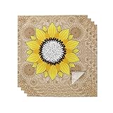 DHDM Sunflower and Mandala Khaki Table Napkin Cloth Set Napkin for Party Wedding Table Cloth Kitchen