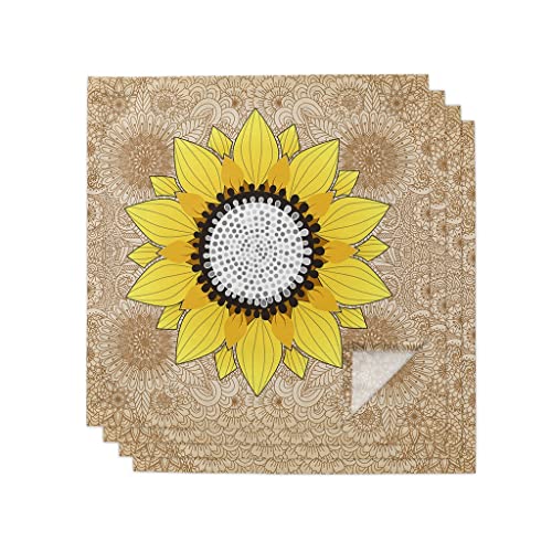 Dhdm Sunflower And Mandala Khaki Table Napkin Cloth Set Napkin For Party Wedding Table Cloth Kitchen Dinner Napkins (Color : 8Pcs, Size : 50X50Cm) #TOP10