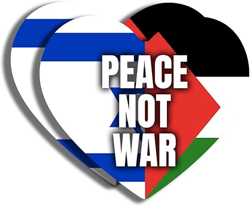 Peace Not War Israel Palestine Heart Sticker - Proud Supporting Peace Not War Political Sticker - Premium Quality Vinyl Bumper Stickers 2-Pack