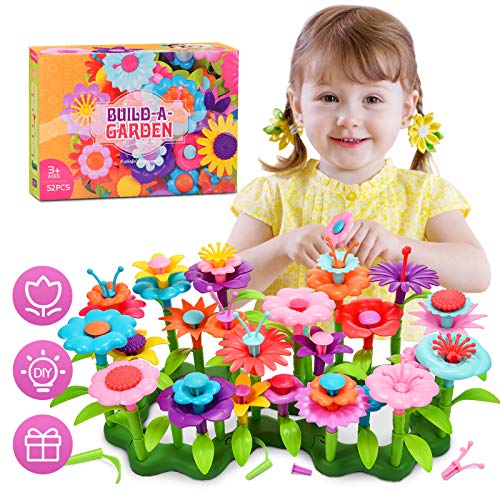 Flower Garden Building Toys for Girls Kids, Educational Stem Toys for Girls Age 3-8 Autism Toys Preschool Toys for 3-8 Year Old Girls Kids Halloween Birthday Gifts for 3-7 Year Old Girls Kids 52 PCS