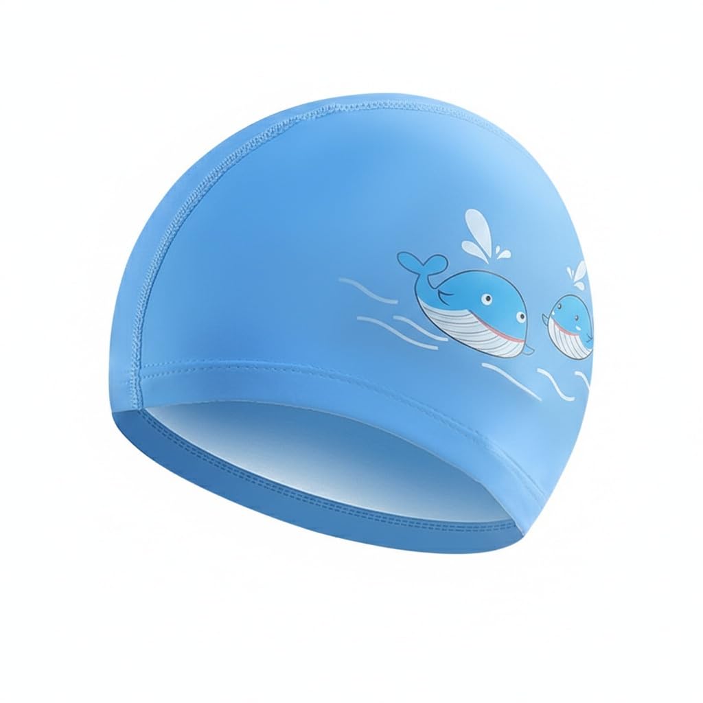 Gorro De Natación Infantil, con Revestimiento Impermeable De PU, Patrón De Pez, Azul