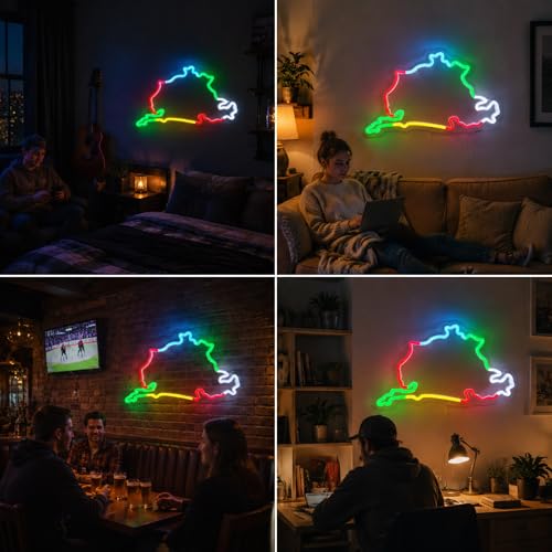 Image of Nurburgring Neon Sign, USB Powered LED Racing Room Decor | Race Track Wall Decor for Bedroom, Game Room, Garage, Man Cave, Party Decoration and Car Enthusiast Gift