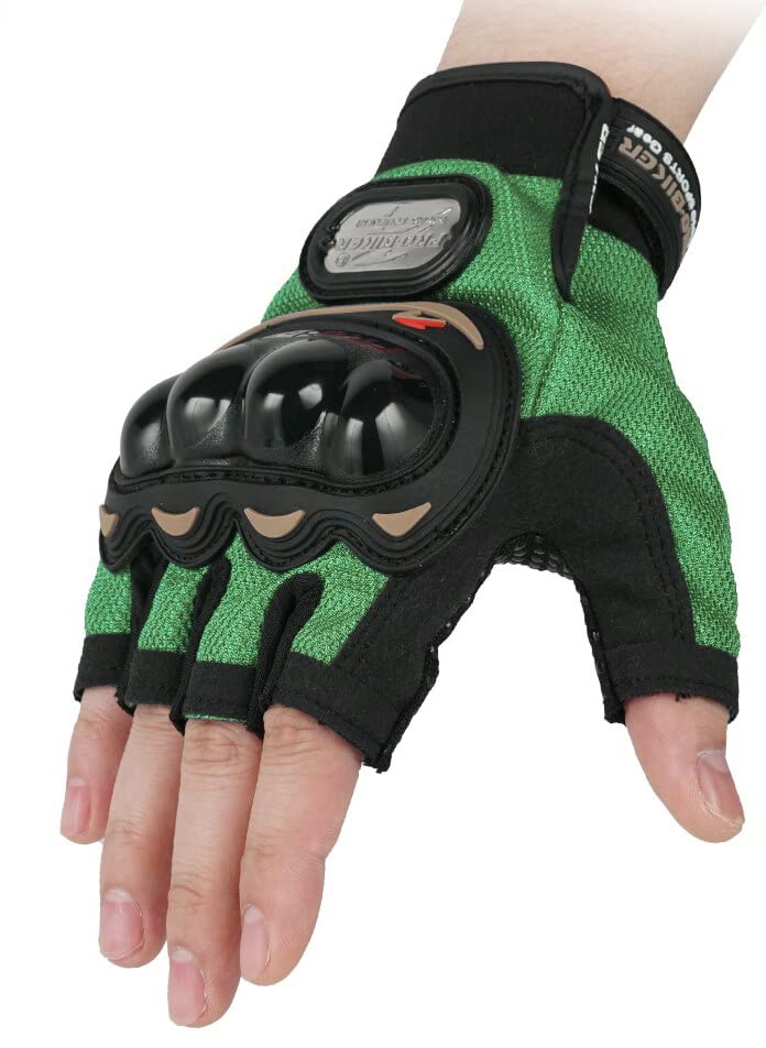 Image of Leosportz Riding Gloves for Men Bike Riders - Special Tactical Gloves with Rubber Knuckle Punch | Non-Slip Half Finger with Firm Padding Motorcycle Gloves (M, Green)