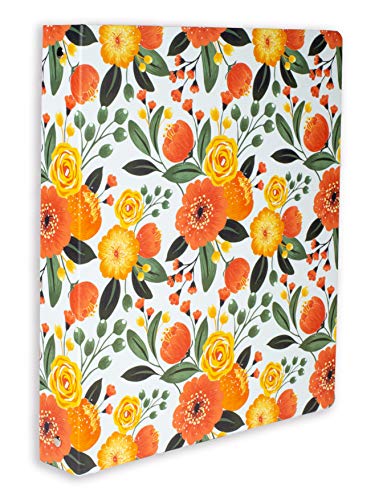 Cute Decorative Hardcover 3 Ring Binder for Letter Size Paper, 1 Inch Round Rings, Colorful Binder Organizer for School/Office, Orange Floral
