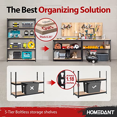 Homedant Z-Beam Heavy Duty Wide Size Garage Storage, 5-Tier Adjustable Metal Shelving Unit Utility Rack Shelves Organization Multipurpose Shelf, Shed Warehouse Basement 47.7"W X 24.1"D X 71.3"H, 1Pack #TOP3