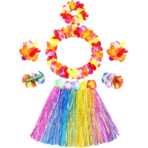 Conjunto disfraz hawaiano 7 piezas falda y accesorios