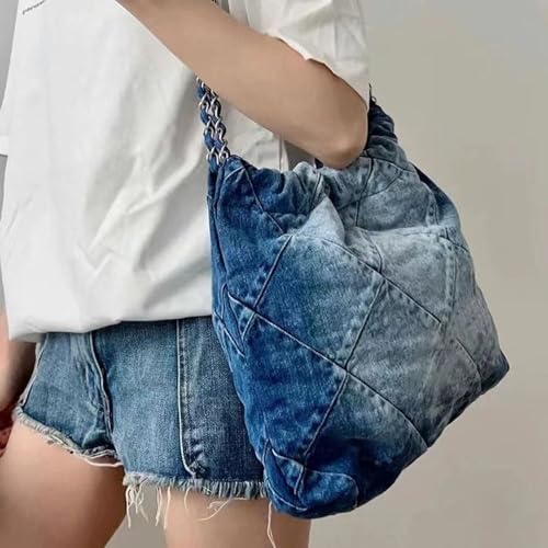 Women's diamond grid chain denim shoulder bag handbag y2kdenim bagsHobo crossbody bag mini wallet3