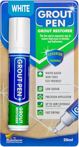 Grout Pen White Tile Paint Marker: Waterproof Grout Paint, Tile Grout Colorant and Sealer Pen - White, Wide 15mm Tip (20mL)