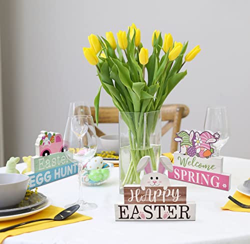 3 Easter Wooden Table Decorations Centerpieces Blocks Spring Bunny Truck Gnome Egg Hunt Tiered Tray & Table Top Sign Decor For Office Dining Room Mantle Home Wood Rustic Farmhouse Party Supplies #TOP2