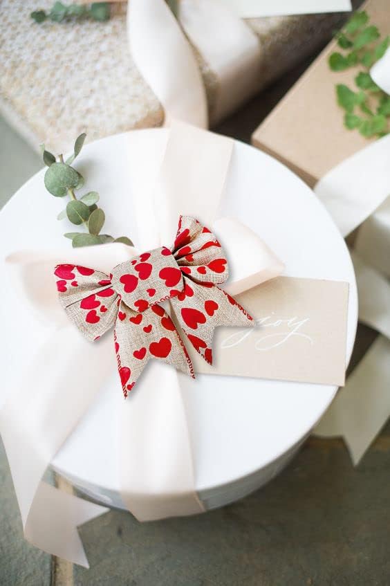SIMISI RIBBON Burlap Wreath Bow Valentine's Day Red Heart Bows for Wedding Decor DIY Crafts Proposing Gift Ribbon Bow Ornaments 6 x 7.8 Inch - Image 6