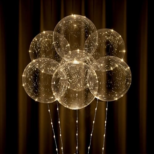 Image of Lightsfever 8pc LED Light up Party Balloons with Batteries, Warm White Lights with Clear Bobo Balloons for Helium or Air, Home Decor Wedding Birthday