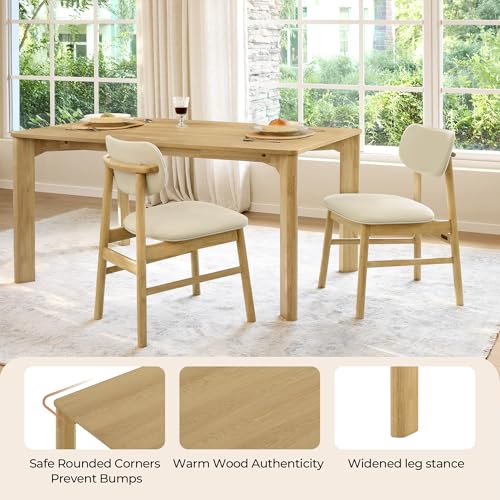 Image of CHITA 59 inch Mid Century Modern Dining Table for 6, Rectangle Wood Kitchen & Dining Room Table, Solid Rubberwood Frame, Oak Venner