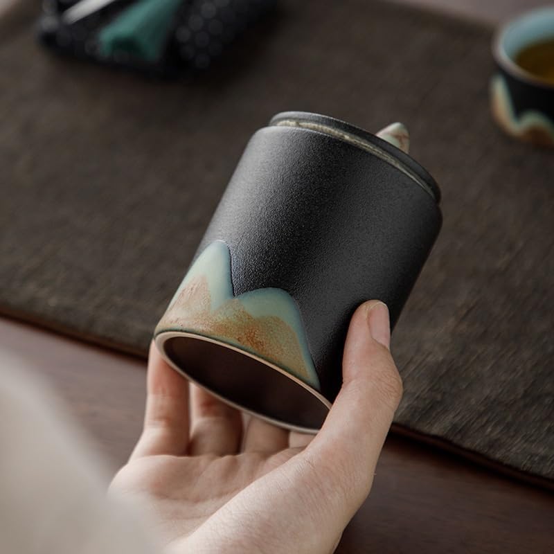 SONGCHAO Sugar Jar Yuanshan Portable Ceramic Sealed Jar Small Hand-Painted Red and White Longjing Tea Can Tea Canister