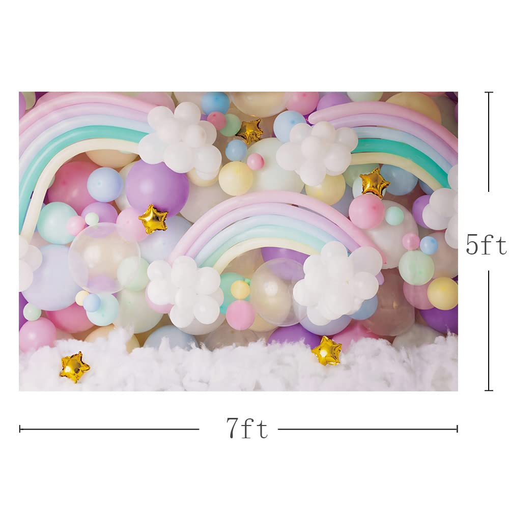 Toile De Fond Nuage Arc-en-Ciel 2,1x1,5m - Décoration Anniversaire Enfants Avec Points Dorés