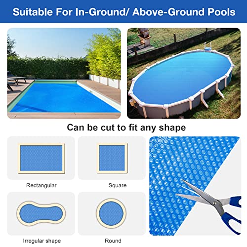 Solar Pool Cover, 7Ft X 7Ft Square Pool Solar Cover, 16-Mil Blue Bubble Covers For Hot Tub, Heat Retaining Pool Solar Blanket For In-Ground And Above-Ground Swimming Pools, Use Sun To Heat Pool Water #TOP2