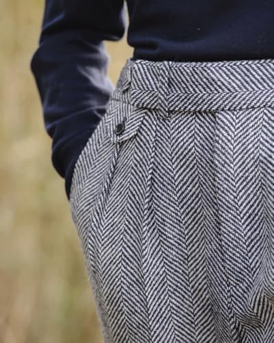 Ceehuteey Men's High Waisted Dress Pants Pleated Front Tweed Retro Wool Trousers3