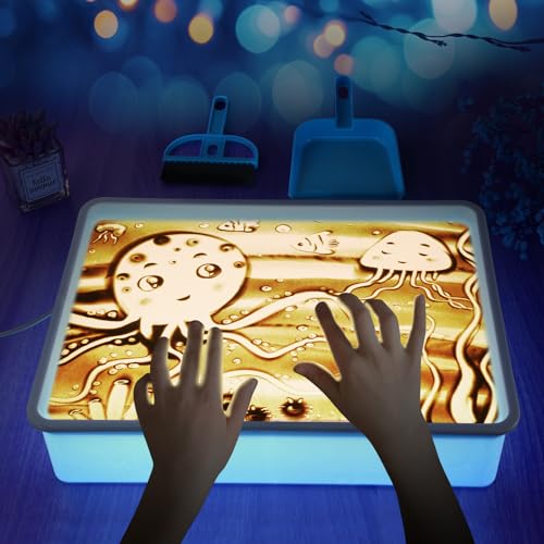 AtMini Scatola Luminosa Per Pittura a Sabbia Per Bambini Con 4 Confezioni di Sabbia Naturale, Set di Vassoio di Sabbia Per Bambini a Partire Dai 3 Anni (blu)