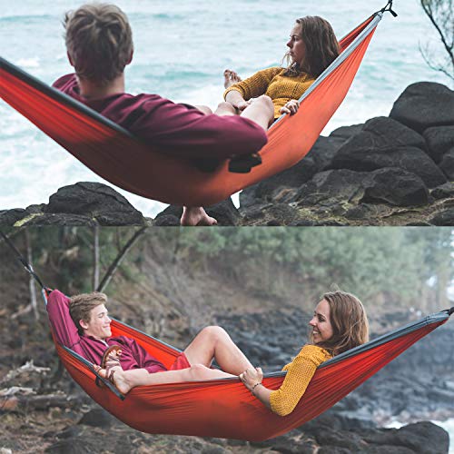 Badiqi Camping Hammock, Double And Single Portable Nylon Parachute Hammock, Suitable For Hiking, Beach, Mountain Climbing, Backyard And Garden (Orange+Gray) … #TOP3