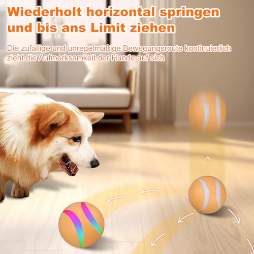 Gytera selbstrollender Ball Hund, Interaktives hundeball elektrisch LED hundespielzeug, smart Active Rolling Ball Hund mit USB-Kabel für Hunde Spielen für langeweile drinnen draußen