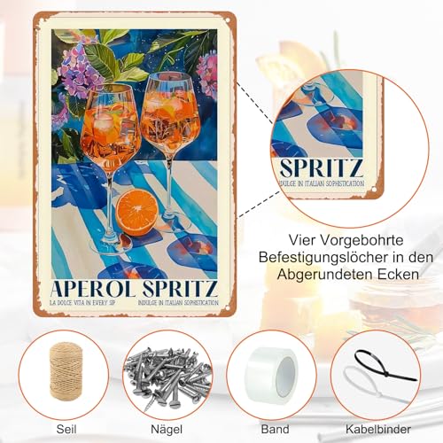 Aperol Spritz Blechschild, Aperol Deko Retro Bar Schild, Cocktail Rezept Wandschild, Metall Bar Deko Wohndeko, Geschenke für Cocktailliebhaber, 30 x 20 cm