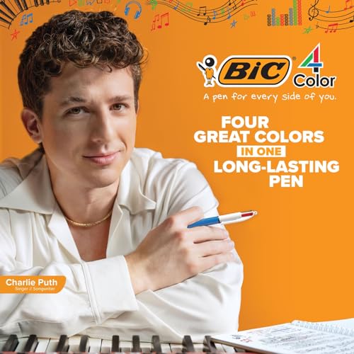 Caneta Esferográfica Retrátil BIC, 4 Cores Clássicas, Corpo Azul, Ponta Média de 1.0mm, Pacote com 1