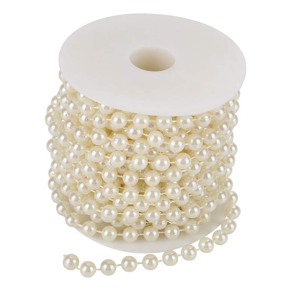 32.8ft Pearl Bead String, 8mm Pearls Bead Chain Roll for DIY Party Wedding Centerpiece Decor Birthday Christening Christmas(Beige)