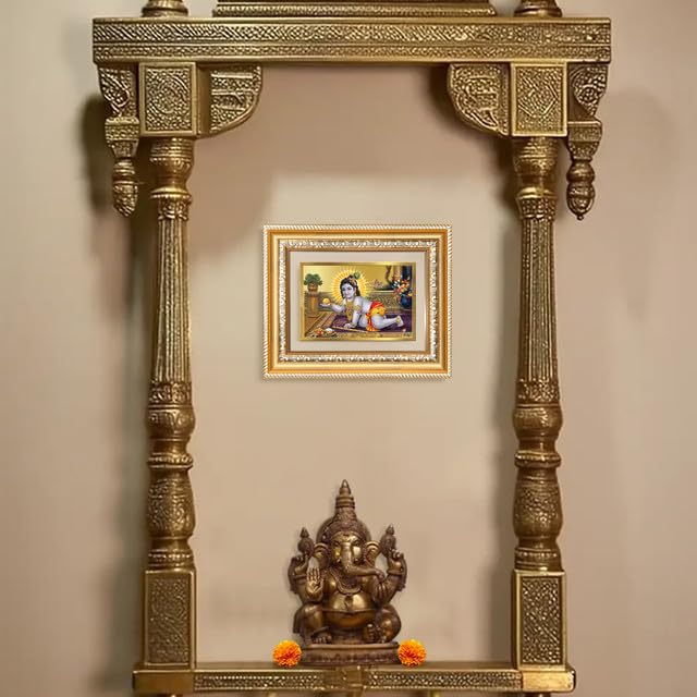 Image of DIVINITI Laddu Gopal 24K Gold Plated Foil Wall and Tabletop Photo Frame for Home Decor, Puja Room, Luxury Gifting | DG Frame 112 S2 (21.5x17.5 CM)