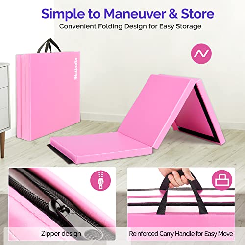 Matladin 6' Folding Tri-Fold Gymnastics Gym Exercise Aerobics Mat, 6Ft X 2Ft X 2In Pu Leather Tumbling Mats For Stretching Yoga Cheerleading Martial Arts (Pink) #TOP3