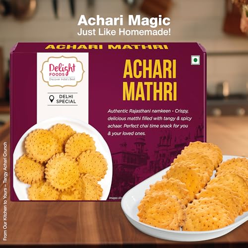 Image of Delight Food Achari Mathri 300g | Ready to Eat Evening Tea Time Snacks | Healthy Crispy Namkeen | Indian Matthi Snacks
