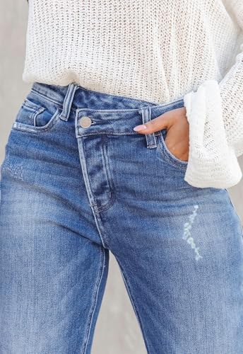 Womens Cargo Denim Jeans High Waisted Stretchy Flap Pocket Straight Leg Pants2