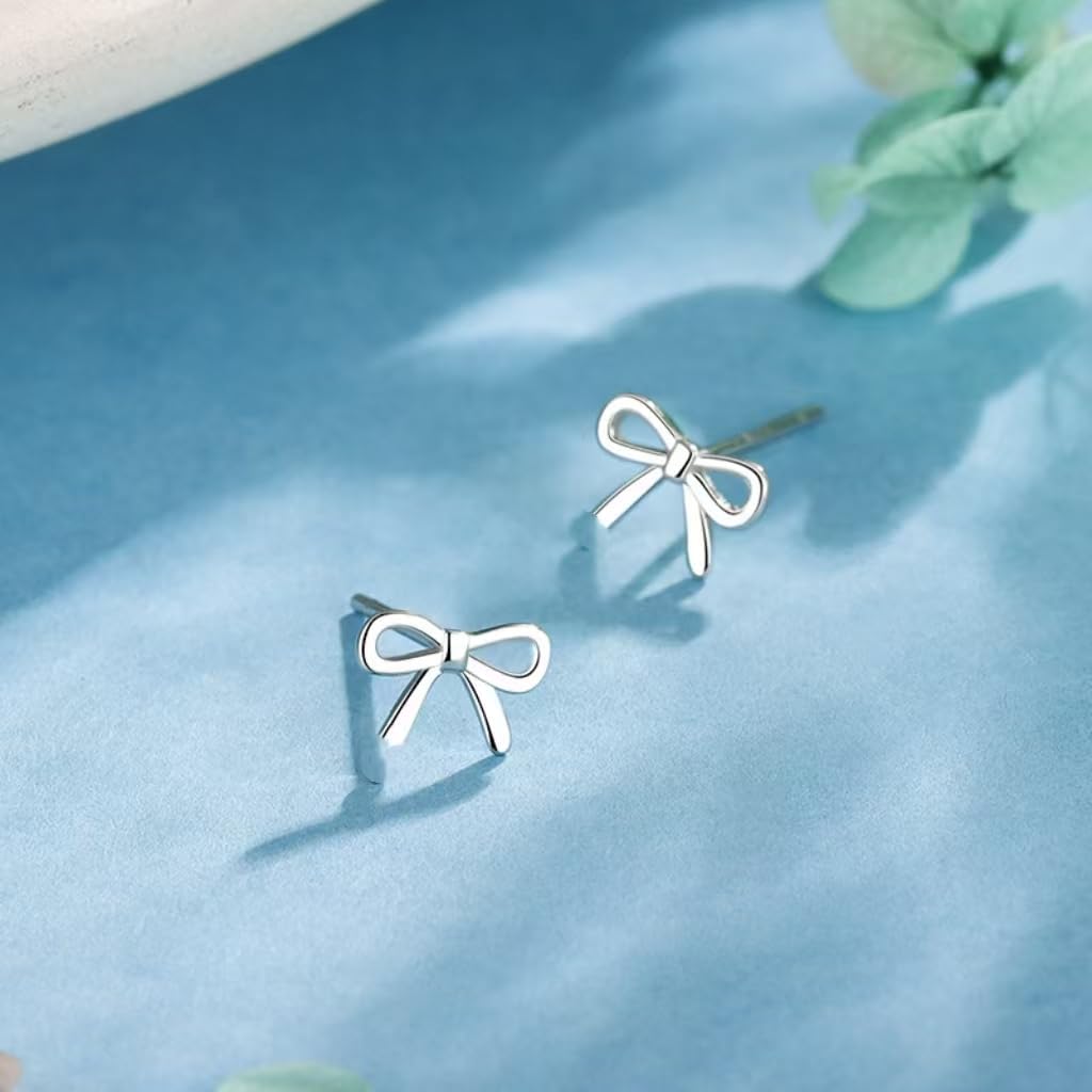 Sterling Silver Bow Stud Earrings, S925 Tiny Bowknot Earrings Valentines Day Earring Jewelry Gifts for Women - Image 3