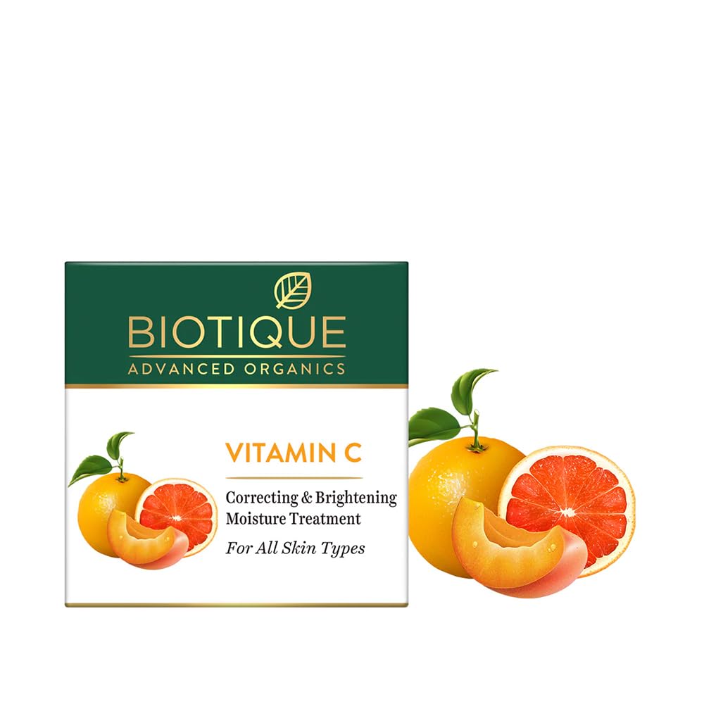 Biotique Vitamin C Correcting and Brightening Non Greasy Face Cream for All Skin Types, 50g | Younger Looking Nourished & Bright Skin | SLS & Paraben